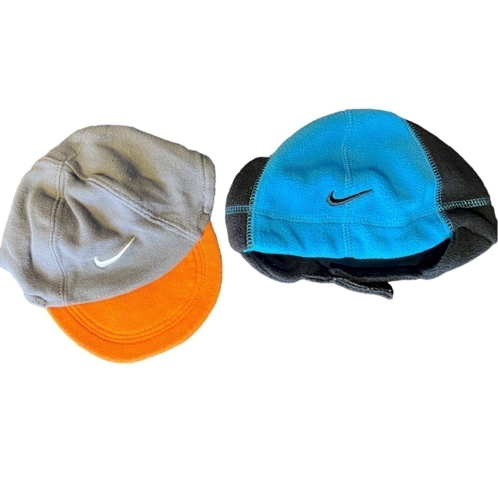 Nike Baby Fleece Baseball Hat Earflap Cap 2 Pack Winter Warm Infant Size 0/6M
